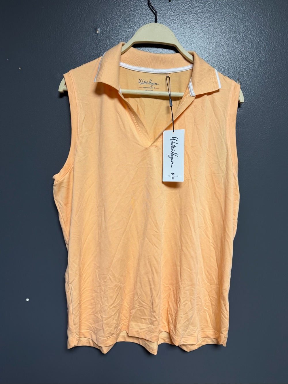 NWT Walter Hagen Sleeveless Johnny Golf Polo Shirt Peach Fuzz Orange XL